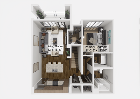 Floor plan for 1 bed, 1 bath, 867 sqft